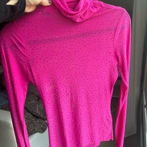Hot Pink AFRM Turtleneck Mesh Top